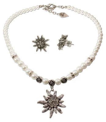 Produktbild von Alpenflüstern Trachtenschmuck-Set Perlen-Trachtenkette und Ohrstecker Strass-Ede