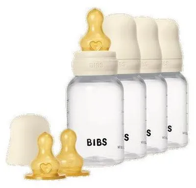 Immagine prodotto di Biberon per neonati BIBS, tettarella rotonda, in gomma naturale, capacità 150 ml, flusso lento, colore avorio, confezione da 2