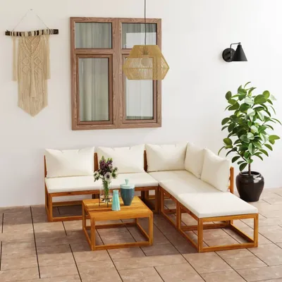 Produktbild von Möbel 6-tlg. Garten-Lounge-Set mit Auflagen Creme Massivholz Akazie - Balkonmöbel 3057654