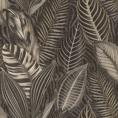 Produktbild von Rasch Vliestapete 751833 African Queen III, Blätter schwarz gold, 10,05 x 0,53 m