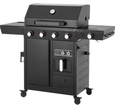 Produktbild von Gasgrill – Garraum – Heißluftgrill – 4 Brenner – Heißluftfritteusenfunktion – Stahl-Feuerraum – Emaillierte Gusseisen-Grillroste