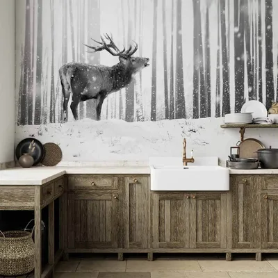 Produktbild von Vlies Fototapete - Deer in the Snow (Black and White) 400x280 cm Tiere g-B-0143-a-b