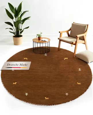 Produktbild von Wollteppich Gabbeh Uni Rund Braun Ø 250 | Moderner Teppich für Wohn- und Schlafzimmer