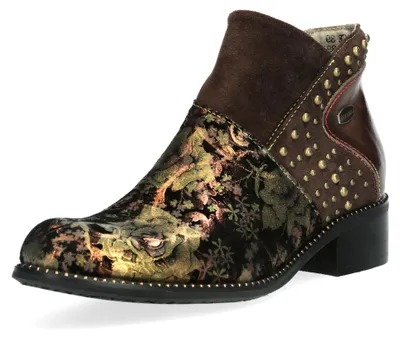 Produktbild von Laura Vita Damen Stiefelette mit floralem Muster und Nietenverzierung Alice 89, Größe:41 EU, Farbe:Braun