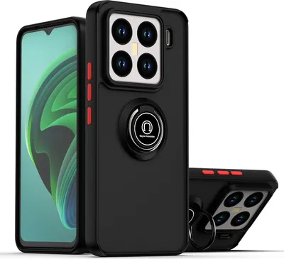 Immagine prodotto di Custodia per Xiaomi 15 Pro opaca traslucida in TPU con supporto ad anello e supporto Nero Rosso