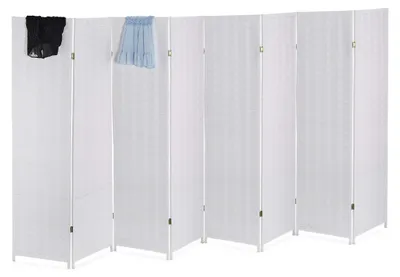 Raumteiler 8 Paneele, 170x320 cm, faltbar, Holz & Papiertau, weiß