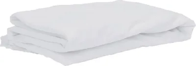 A folded white mattress protector on a white background.