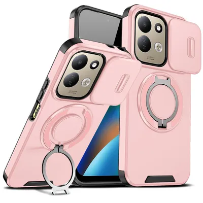 Produktbild von Handyhülle für Xiaomi Redmi 17 4G/5G Dual-Layer Stoßfest Militär Hülle mit Dia Kameraschutz, Magnetisch Ring Ständer Pink
