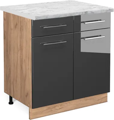 Produktbild von Küchenunterschrank Vicco Fame-Line Anthrazit Hochglanz 80 cm , AP Marmor, Model 46738