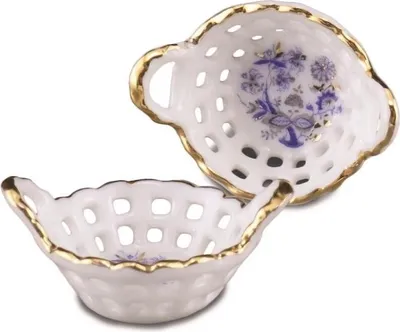 Produktbild von Minidurchbruchkörbchen Miniatur aus Porzellan, Zwiebel Gold