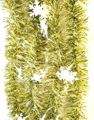 Produktbild von Lametta 5m Girlande Weihnachten Weihnachtsgirlande Christbaumschmuck Deko Schneeflocken LMT10 Goldgrün