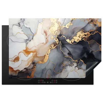 Produktbild von KitchenYeah© Herdabdeckplatte Marmor - Schwarz - Gold - Weiß , 81x52cm, Küche Deko, Glaskeramikkochfeld Herdabdeckung, Abdeckplatte fùr Kochfeld
