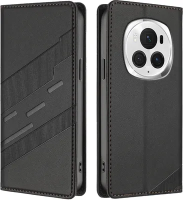 Produktbild von Hülle für Honor Magic 6 Pro, Kunstleder Brieftaschen Handyhülle mit Kartenfach und Standfunktion Schwarz
