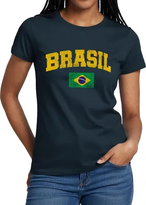 Produktbild von Spreadshirt Brasil Schriftzug Brasilien Flagge Retro Frauen T-Shirt, L, Navy