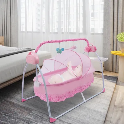 Produktbild von Wiege Schaukel Automatik Bequemlichkeit Bluetooth Musik Babyschaukel für Kleinkinder 25kg Rosa