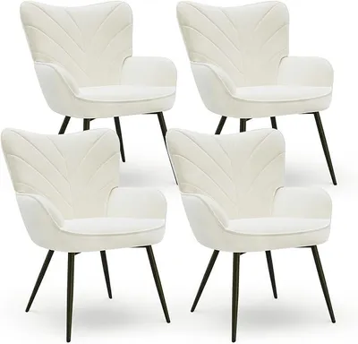 Imagen del producto de Juego de 4 sillas de comedor con reposabrazos, sillas para comedor con respaldo, sillas de cocina acolchadas con diseño de respaldo alto, sillas de comedor con patas de madera, ideales para comedor, cocina o restaurante, color blanco