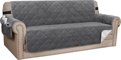 Produktbild von Sesselschoner Gesteppter Samt Sofa Bezug Möbelschutz Schonbezug für Familie mit Haustieren und Kindern, Dunkelgrau Drei Person