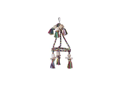 Image de Nobby Jouet pour oiseaux, pyramide en coton avec blocs en bois, dimensions : Ø 19 x 45 cm