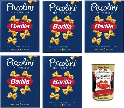 Produktbild von 5x Pasta Barilla Mini Farfalle, 100% italienisch Nudeln 500 g pack + Italian Gourmet polpa 400g