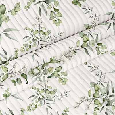 Produktbild von DreamRoots Cordstoff mit Blattmotiv Weiß 1 m x 140 cm