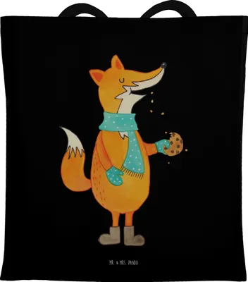 Produktbild von Mr. & Mrs. Panda Tragetasche Fuchs Keks - Schwarz - Geschenk, Winter, Weihnachtskekse, Uni Tasche, Weihnachtlich, Shopping, Liebe, Schultasche, Frieren, Kekse, totebag