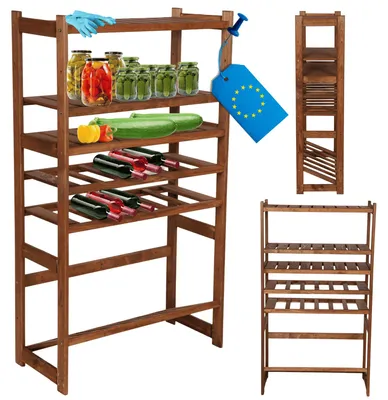 Produktbild von MODO24 Kombiregal Holz, 3 Fachböden, 2 Flaschenablagen, 1 Kistenboden, Vorratsregal, Standregal, Keller, Massivholz Kiefer, 124,2x70x33 cm, Braun, LSR