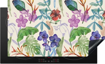 Produktbild von KitchenYeah© Herdabdeckplatte Dschungel - Blumen - Muster , 91x52cm, Küche Deko, Glaskeramikkochfeld Herdabdeckung, Abdeckplatte fùr Kochfeld