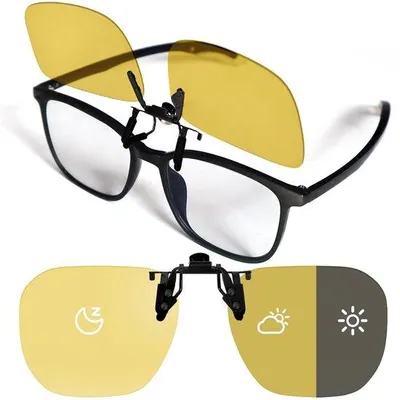 Produktbild von Nachtsichtbrille - Fototrope Gläser mit gelblicher Tönung - Nachtsichtbrille zum Aufsetzen - Sicheres Autofahren bei Nacht - Verbesserter visueller Kontrast - Universelle Clip-On-Passform - Reduziert Blendung - Clip-On-Sonnenbrille