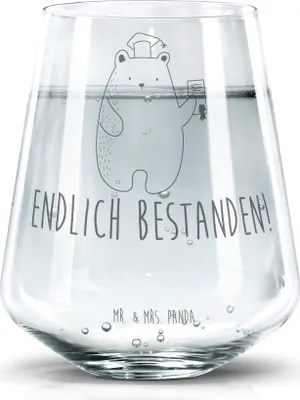 Produktbild von Mr. & Mrs. Panda Tumbler Glas Bär Prüfung - Transparent - Geschenk, Abitur, Wasserglas, Limonadenglas, Zeugnis, Prüfungen, Bestanden, Becherglas, Abschluss, Trinkglas