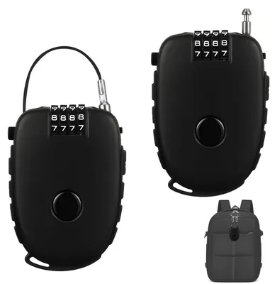 Produktbild von 2 Stück Kabelschloss Zahlenschloss 4-Stellig, 130cm Einziehbares Seil, Helmschloss für Motorrad, Ski, E-Scooter, Koffer