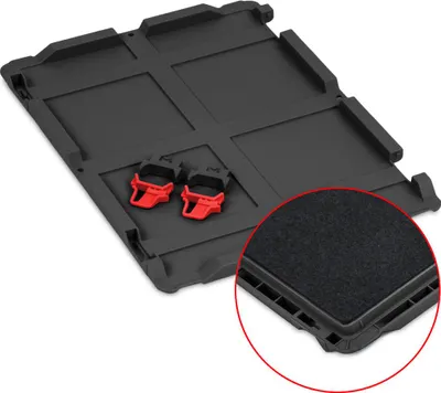 Produktbild von Scharnierdeckel Set Eurobox NextGen mit Schaumstoff und 2 rote Schiebeschnappverschlüsse | BxT 30x40cm | Schwarz | Eurobehälter, Transportbox, Transportbehälter, Stapelbehälter