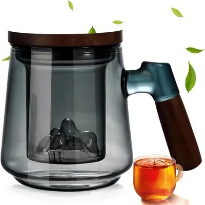 Produktbild von Gläserner Teebecher mit Sieb, 500 ml, Teebecher mit Sieb, für lose Tee und Blüten-Tee geeignet, großer Teebecher mit Sieb, für Tee-Liebhaber