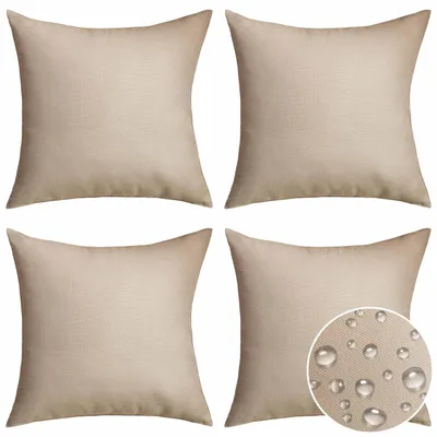 Zdjęcie produktu dla Poszewki na poduszki zewnętrzne 45 x 45 cm, zestaw 4 szt., beżowe, lekki len na krzesła