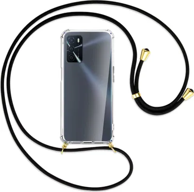 Produktbild von Handykette Backcover-Schutzhülle mit Band (Metall goldfarben) für Oppo A16 (CPH2269) - schwarz