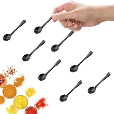 Produktbild von Mini-Edelstahllöffel (7,5 cm) – für Gewürze, Salz und Honig – praktische kleine Löffel – schwarz