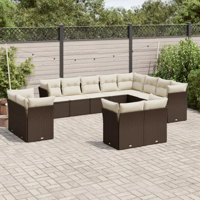 Produktbild von Design 12-tlg. Garten-Sofagarnitur mit Kissen Braun Poly Rattan, Gartenmöbel-Sets 2024 Neu