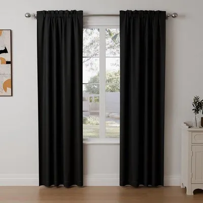 Zdjęcie produktu dla Zestaw 2 zasłon zaciemniających Unyqoos®, czarny – 140 x 245 cm każdy, zapewniające całkowite zaciemnienie i izolację termiczną, idealne do sypialni i salonu