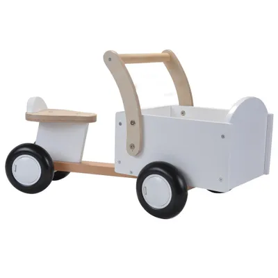 Produktbild von Bandits & Angels Lastenrad Laufrad aus Holz, weiß, ab 1 Jahr – für Jungen und Mädchen – Holz-Lastenrad zum Draufsitzen – Holz-Laufrad, weiß – geräuscharme Räder – Babygeschenk