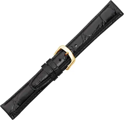 Produktbild von Herzog Krokoprägung Uhrenarmband XS Kalbsleder schwarz , Stegbreite:20mm, Schließe:Gelbgolden