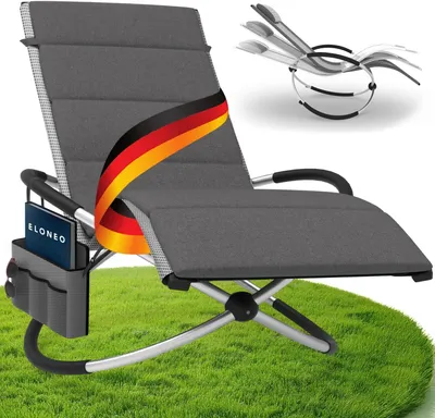 Produktbild von ELONEO Schaukelliege Outdoor mit Tasche, Relaxliege bis 180kg, Schaukelsessel Outdoor, Liegestuhl wetterfest, Sonnenliege, graukariert / anthrazit