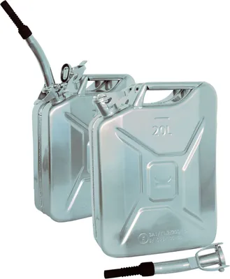 Produktbild von 2x Metallkanister silber 20Liter inkl. Ausgießer + Halter Benzin Diesel
