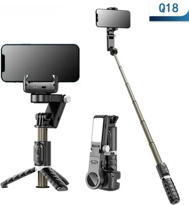 Produktbild von Q18 Mobile Telefon Selfie Stick Anti-Shake Handheld Single-Achse Gimbal Stabilizer mit Fill Light Schwarz