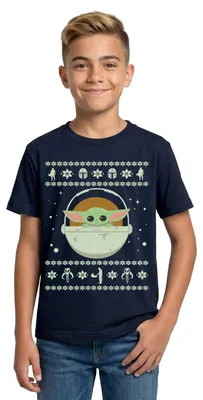 Produktbild von Star Wars: Mandalorian Grogu Weihnachten Teenager T-Shirt, 152/164 (12-14 Jahre), Navy