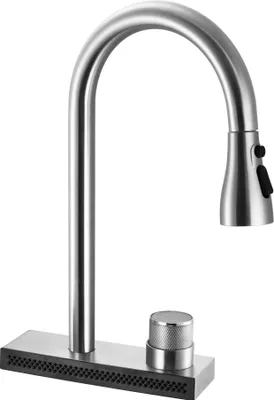 A product shot of a kitchen faucet.