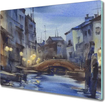 Produktbild von Coloray Hackbrett Kochplattenabdeckung Herdabdeckplatte 60x52 cm Schneidebrett Küchenbrett - Brücke Stadt Flußboote