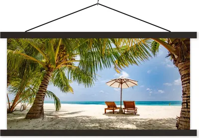 Produktbild von MuchoWow® Textilposter Strand - Strandkorb - Sonnenschirm 60x30 cm mit schwarzem Rahmen - Textilien