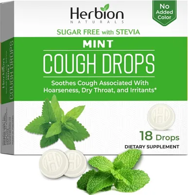 Zdjęcie produktu dla Herbion Naturals Bezcukrowe krople na kaszel o naturalnym miętowym smaku - 18Ct - dla dorosłych, dzieci od 6 lat