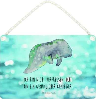 Produktbild von Mr. & Mrs. Panda Schild Seekuh Chillen DIN A4 - Oceanblue - Geschenk, Abnehmen, Zucker, Türschild, Holzschild, Meer, Süßigkeiten, Diät, wandtafel, Essen, holzbild