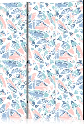 Produktbild von 3-teiliger Doppelseitiger Vlies Paravent - Fish in Minimalist Style - Fish in Aztec Style in Pastel Color Shades on a White Background 135x172 cm Tiere g-B-10063-z-a