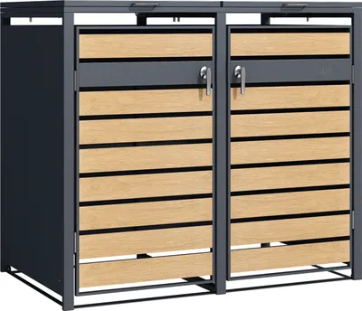 Immagine prodotto di AXI Lucas Copribidone Spazzatura in metallo Grigio/Aspetto Legno - Copri Bidone Spazzatura 2 contenitore - Max. 240L - Copribidone Spazzatura Esterno con eccellente ventilazione